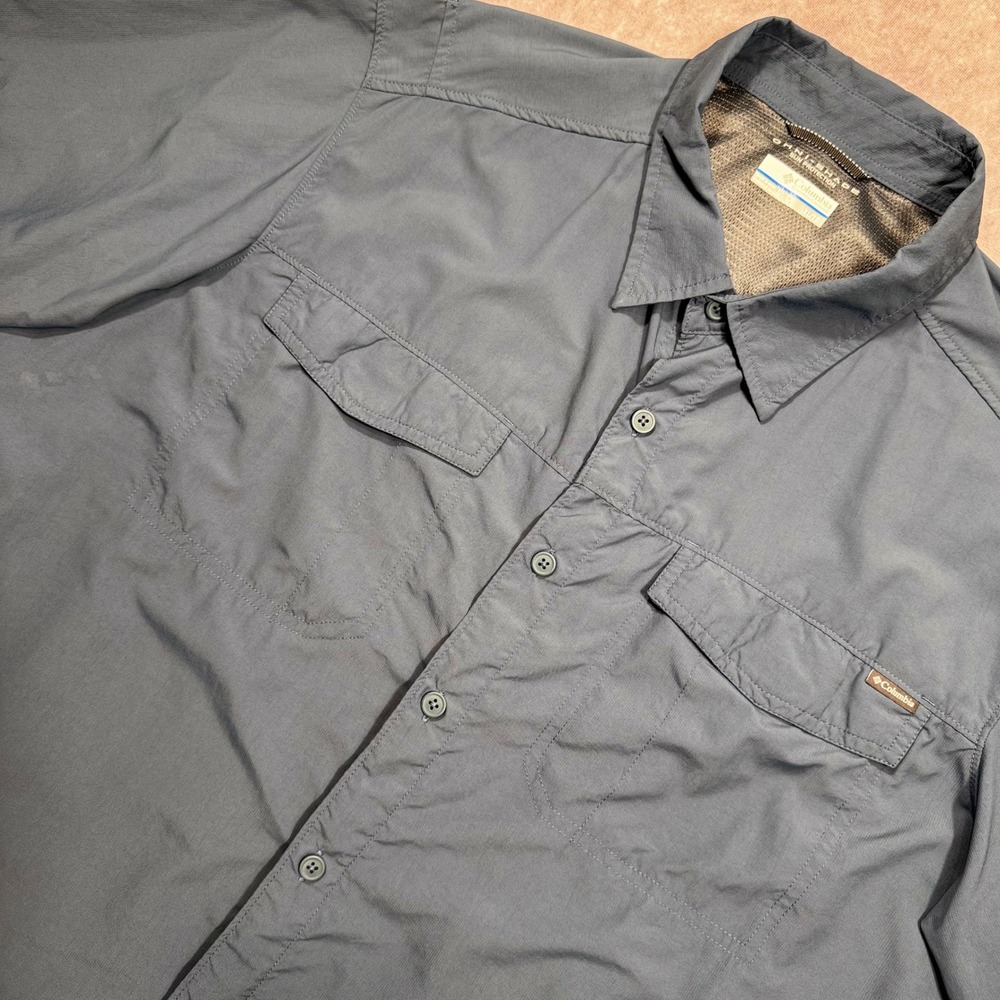 Columbia Mens XL Omni-Shade Short Sleeve Button Down Fishing Hiking Shirt Blue